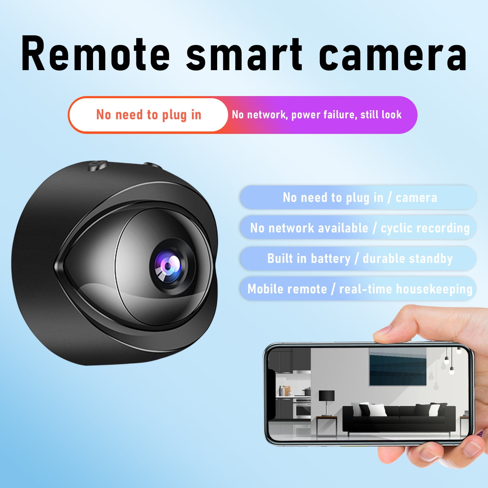 Security Camera Wireless Outdoor Indoor, Mini WiFi Cameras, HD 1080P Home Security Cameras with Night Vision, 2.4G Wifi, Built-In Battery, 360° Pet Dog Baby Camera, Cloud Storage