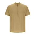 thumbnail image 5 of ZCFZJW Men's Deep V Neck Henley Shirt Lightweight Regular Fit Casual Summer Short Sleeve Basic Beach Solid Vacation Tee Shirts Tops Khaki L, 5 of 9
