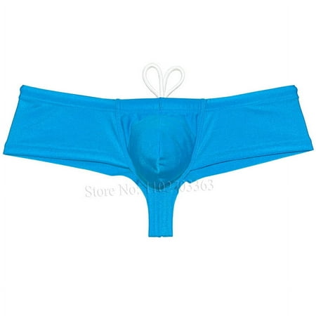 Botmois Men s Solid Nylon Brazilian Bikini Boxers Briefs Swimwear Drawstring Swimsuit Shiny Cheeky Swim Thong Beach Bathing Suit Mini Surfing Trunks Lake Blue X