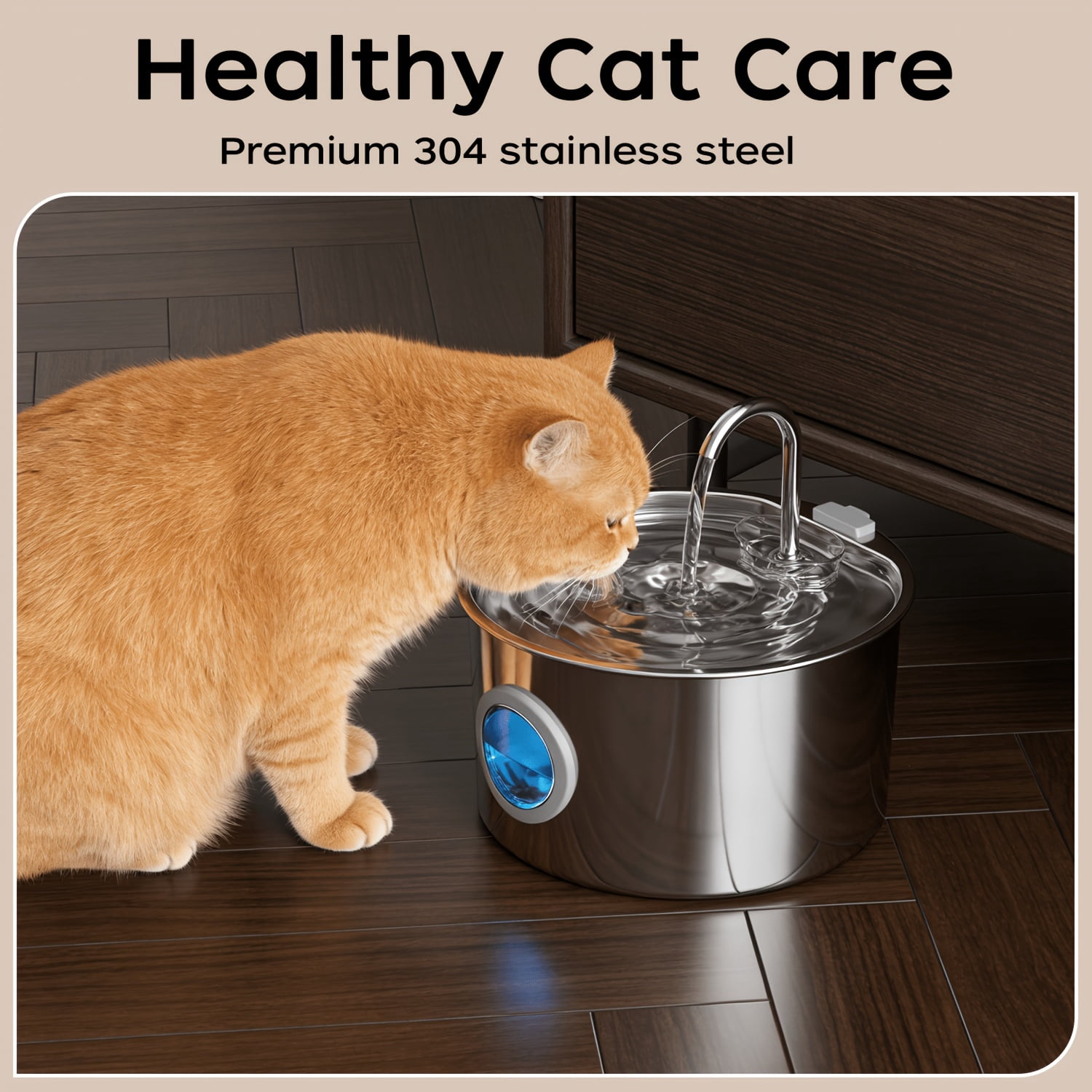3.2L/108oz  Water Fountain Stainless Steel, Automatic Pet Water Dispenser, Ultra Quiet pump, Visible Water Level, Filtered Drinking Fountain for Cats