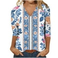 thumbnail image 6 of Jsaierl 3/4 Sleeve Womens Tops Casual V Neck Shirts Cute Print Ladies Blouses Going Out Holiday T-shirts Raglan Top S-3XL, 6 of 8