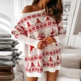 thumbnail image 1 of Vestido de Papá Noel con patrón de ciervo de nieve para mujer, Top de punto de manga larga con cuello oblicuo, bata informal de invierno, 1 of 4