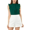 thumbnail image 5 of DARING DIVA Women's Ruffled Trim Pleated Plain Blouse Top L Dark Green, 5 of 6
