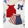 thumbnail image 6 of Toddler Girl Clothes Summer Silk Scarf Sets Sleeveless T-shirt Top+Stripe Shorts+Headband 3Pcs Set, 6 of 7