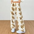 thumbnail image 3 of Women Cute Fuzzy Teddy Bear Pants Plush Fleece Elastic Waist Wide Leg Pajama Pant Drawstring Baggy Loungewear with Pockets, 3 of 5