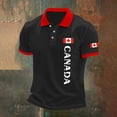 thumbnail image 2 of Telankuip Men's Canada Flag Print Polo Shirts Button up Lapel Short Sleeve Slim Fit Polo Tees Fashion Canadian Maple Leaf and Letter Graphic Design Summer Casual Tops 3-Black S, 2 of 3