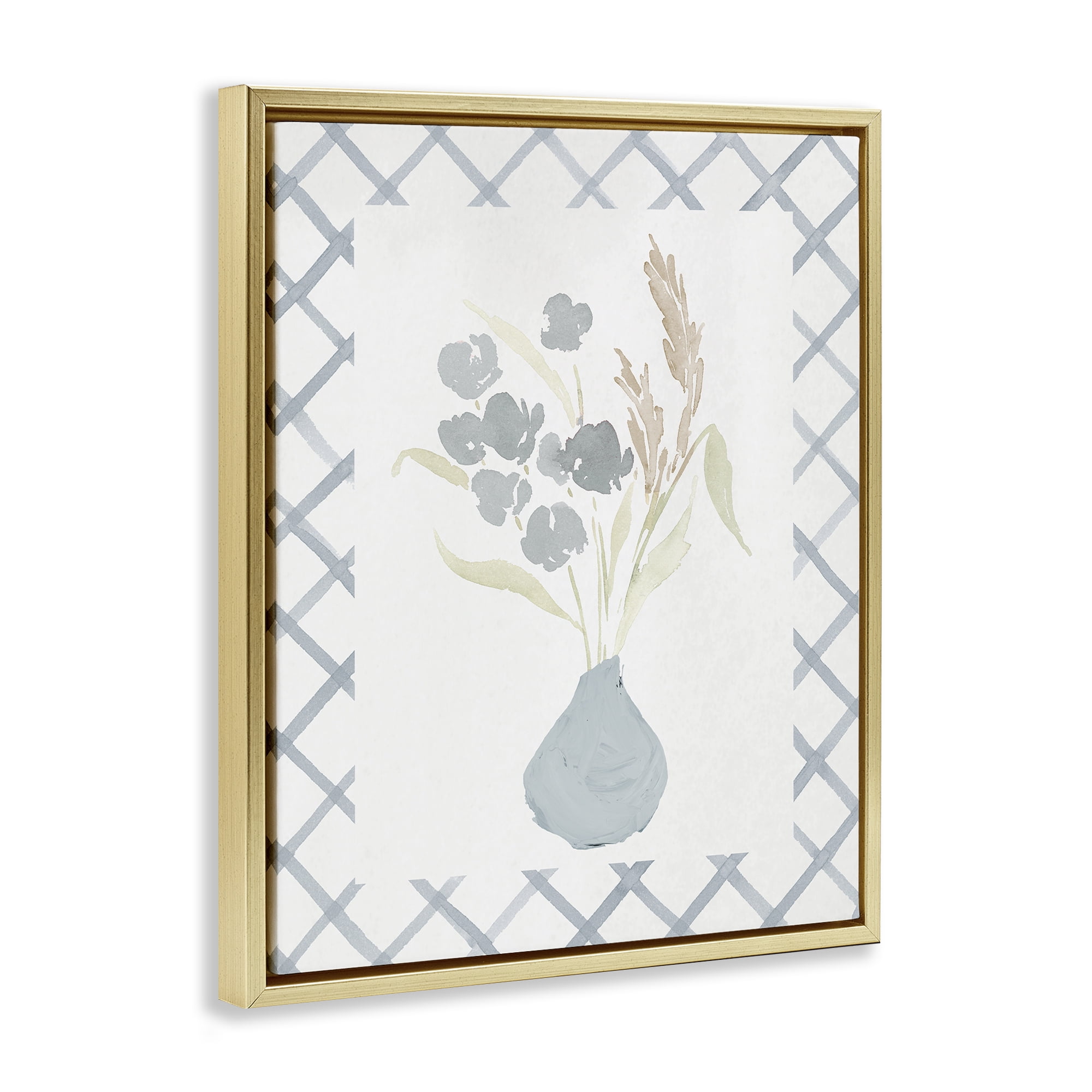 Stupell Industries Muted Blue Anna Bouquet Gold Framed Floater Canvas Wall Art, design by Lucille Price