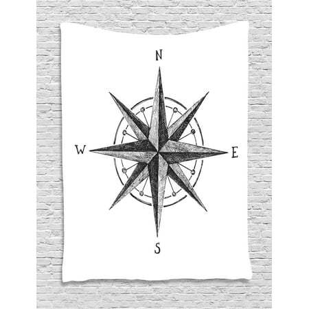 - Compass Tapestry, Seamanship Hand Drawn Windrose with Complete Directions North South West, Wall Hanging for Bedroom Living Room Dorm Decor, Charcoal Grey White, by Ambesonne