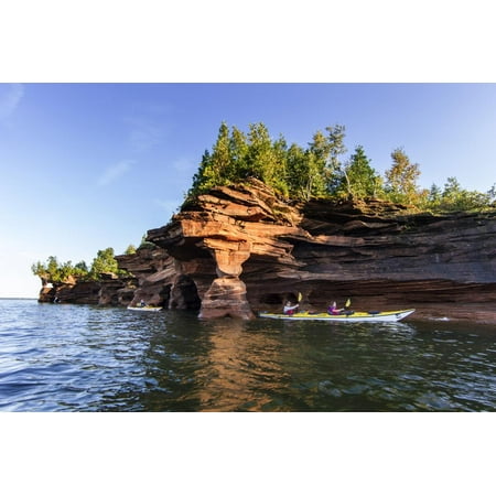 Lakeshore Collections Kayaker in Sea Caves, Devils Island, Apostle Islands National Lakeshore, Wisconsin, USA Print Wall Art By Chuck Haney ()