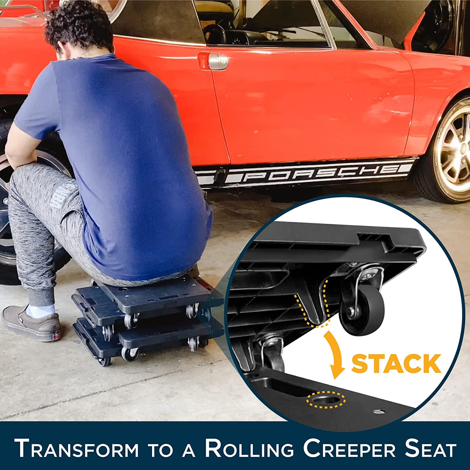 Furniture Dolly for Moving 2 Pack, Multi-Functional Heavy Duty Interlocking Rolling Mover with Wheels, 450 LBs Capacity, Made in Taiwan
