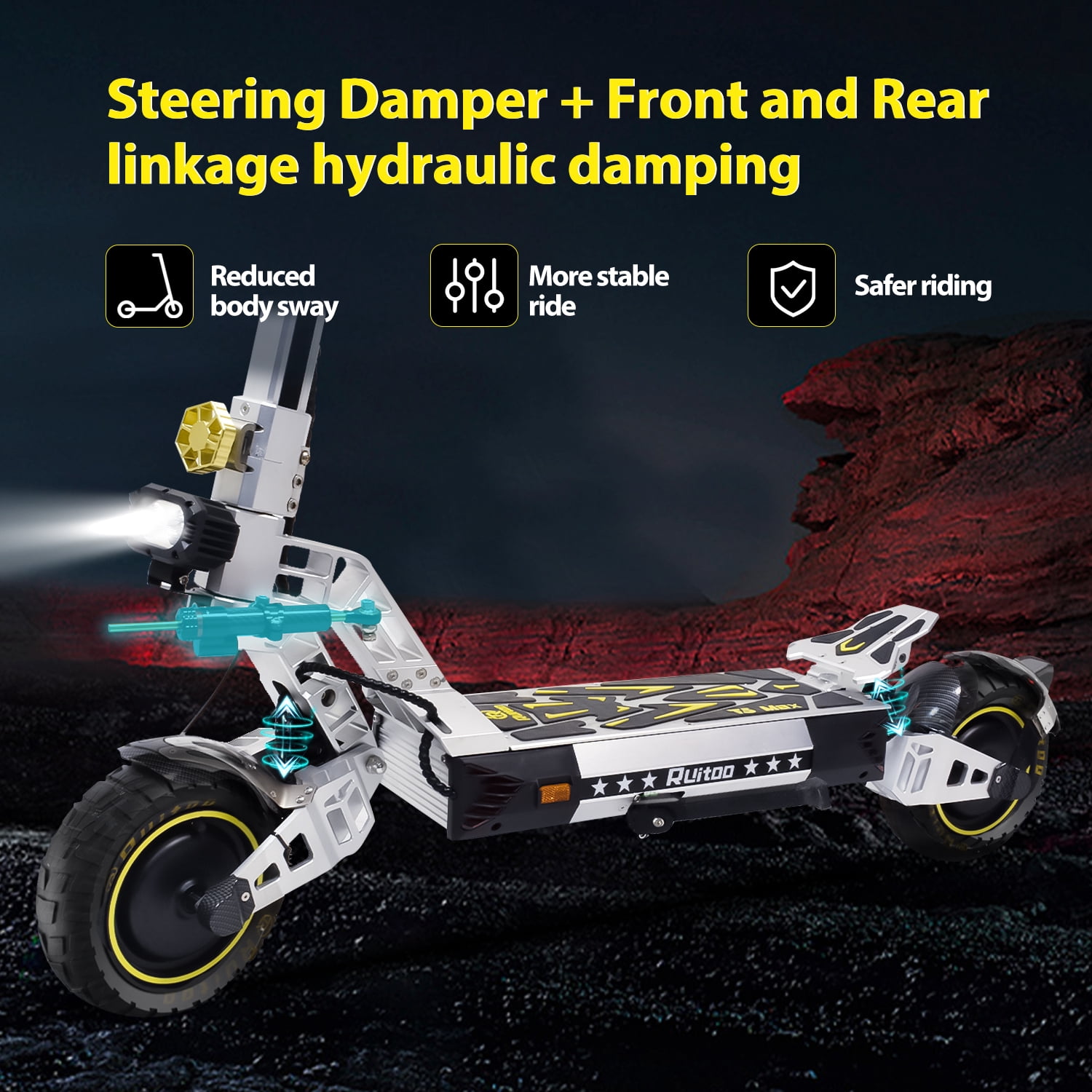 RubiQ Sports 47 Mph Electric Scooter for Adults, Range 53 Miles 5600W Dual Motor Foldable Scooter 60V 28.6Ah Large Capacity Battery Max Load 440lbs