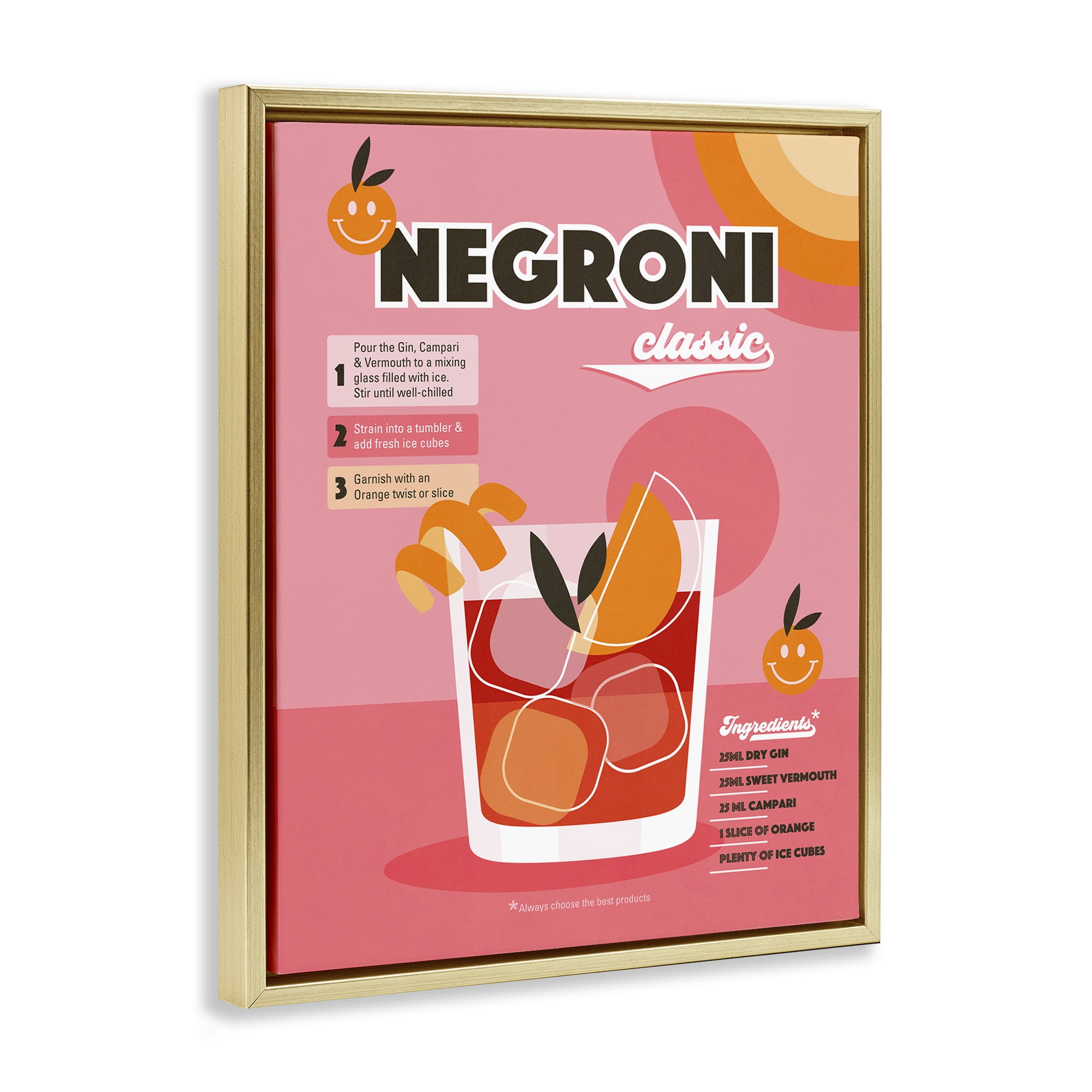 Stupell Industries Retro Negroni Cocktail Recipe Food & Beverage Painting Gold Floater Framed Canvas Art Print Wall Art, 25 x 31