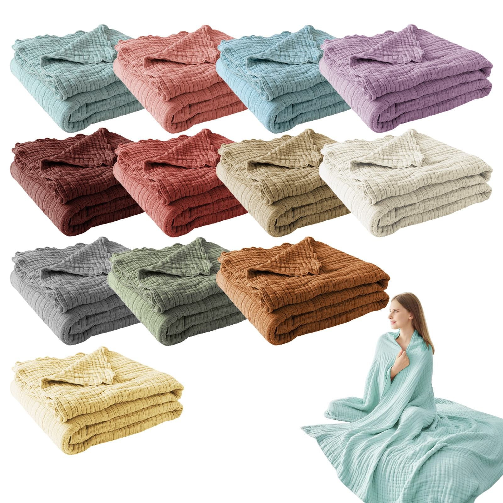 CHENjy Cotton Muslin Blanket, Breathable Cooling Throw Blanket for Couch, Lightweight Summer Blanket for All Seasons, 27.5" x 55.1", Beige