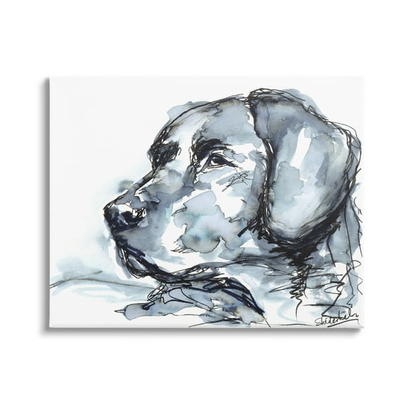 Stupell Industries Monochrome Ink Dog Portrait Abstract Watercolor Detail Painting Gallery Wrapped Canvas Print Wall Art, Design by Kendra Shedenhelm