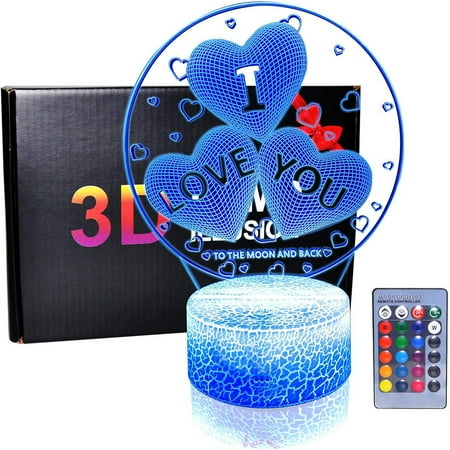 

2024 I Love You 3D Night Light Valentine s Day Gift Bedside LED Lamp with 16 Color Changing Mode Touch Remote Control for Women Girls
