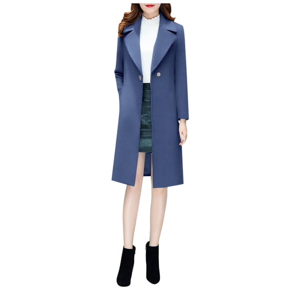 UJNDER Women Slim Windbreaker Double Long Trench Coat Women Jacket Overcoat Outwear Blue S