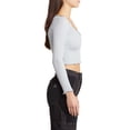 thumbnail image 2 of Women's Spring Fitted Crop Tops Long Sleeve V Neck Ribbed Knit Ruffle Slim T-shirt, 2 of 5
