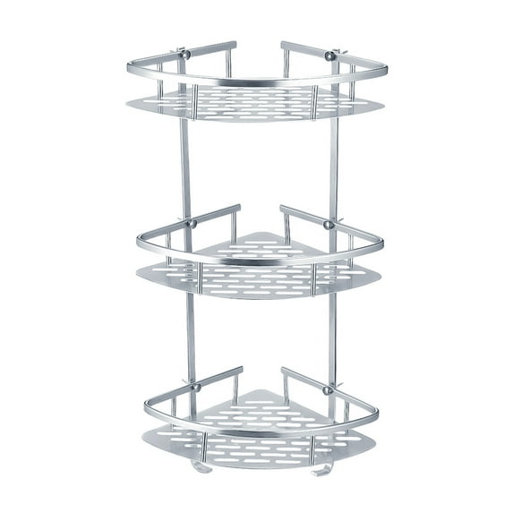 Bathroom Shelf, Durable Aluminum 3 Tiers Shower Shelf Kitchen Storage Basket Adhesive Suction Corner Shelves