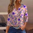 thumbnail image 2 of WTOBBY Women's Casual V-Neck Button Down Tee with 3/4 Sleeve, Daily Weekend Fashion Basic Tunic Top, Floral Print Henley Collar Comfort Fit Shirt,Pink L, 2 of 5