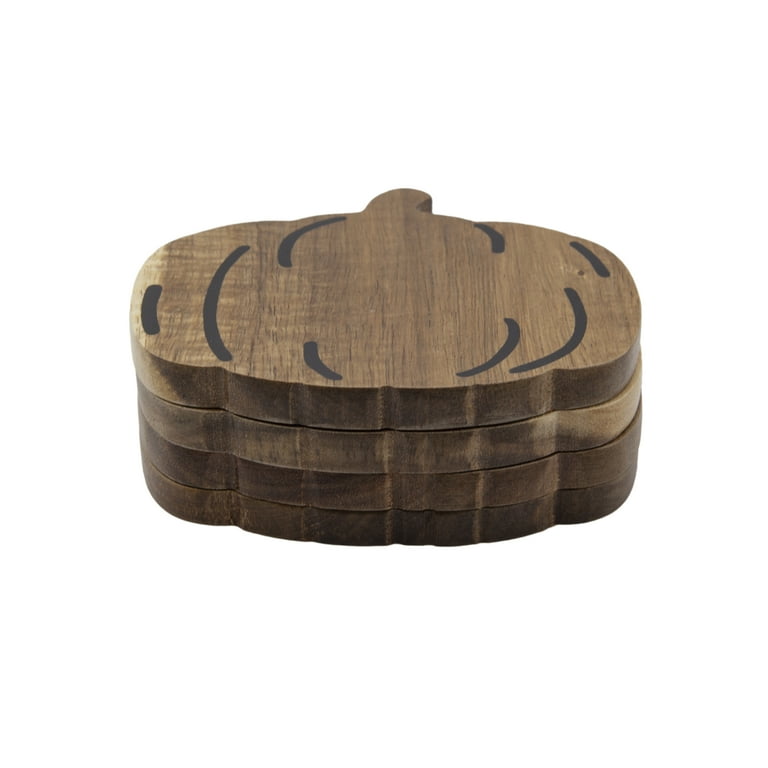 Celebrate! Wood Pumpkin Coaster - 4-Piece Set for Home Decor