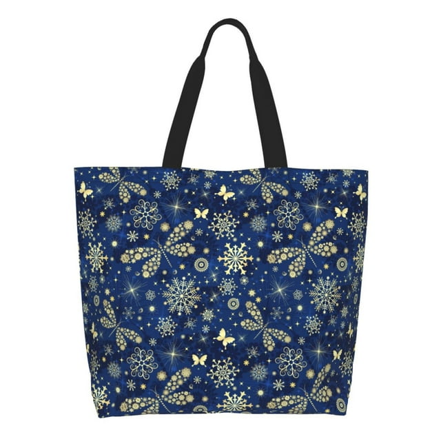 Balery Dark Blue Christmas Bolsa Tote Estilo Estético con Cremalleras, Bolsa de Hombro, Bolsa de Compras Grande y Plegable