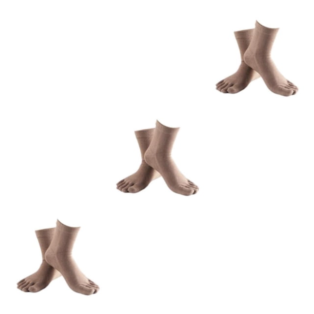 kurtrusly Snug Five Toe Socks Combed Cotton High Crew Socks Athletic Solid Socks Khaki 3Set