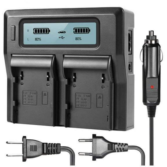 Batteries N Accessories BNA-WB-1574 Dual Camcorder Battery Charger - Compatible with Canon BP-A30, BP-A60 Battery - With Fold-In Wall Plug, Car  EU Adapters - Replacement for Canon CG-A10 Charger