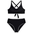 thumbnail image 3 of Toddler Girl Swimsuit Teen Crisscross Tie Back Bikini 2 Piece Swimsuit Set Toddler Bathing Suit Girl Black 11-12 Years, 3 of 5