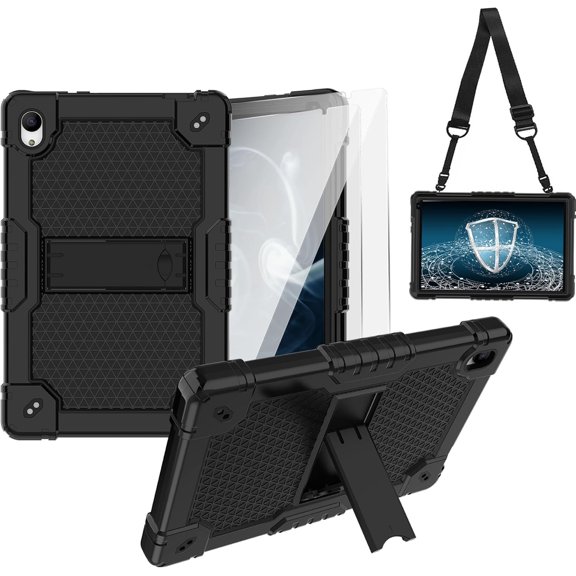 SOATUTO for Urao C107/Jeazans OC101/C107 10.1 Inch Tablet Case Hybrid Shockproof Cover with 2 pcs Screen Protector for HiGrace C107/ZOFYWNAS C107/Freeski C107/Pswarfd 10.1" Tablet (Black)