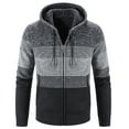 thumbnail image 2 of Lu's Chic Men's Hooded Sweatshirt Bold Striped Casual Long Sleeve Fuzzy Fleece Lined Jacket Thick Knitted Knit Slim Fit Cardigan Sweater Zip Up Hoodie Thermal Warm Dark Grey 42, 2 of 3