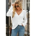 thumbnail image 3 of Women's White Lightweight Ribbed Knit Button Front V Neck Cardigan for Casual Fall Days - [ZhiHiMeRi] | 2XL, 3 of 12