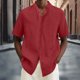 thumbnail image 2 of Camisas de Lino de Manga Corta de los Hombres Color Sólido Casual Abierto Delantero Botón-Arriba Soporte Cuello Superior, 2 of 5
