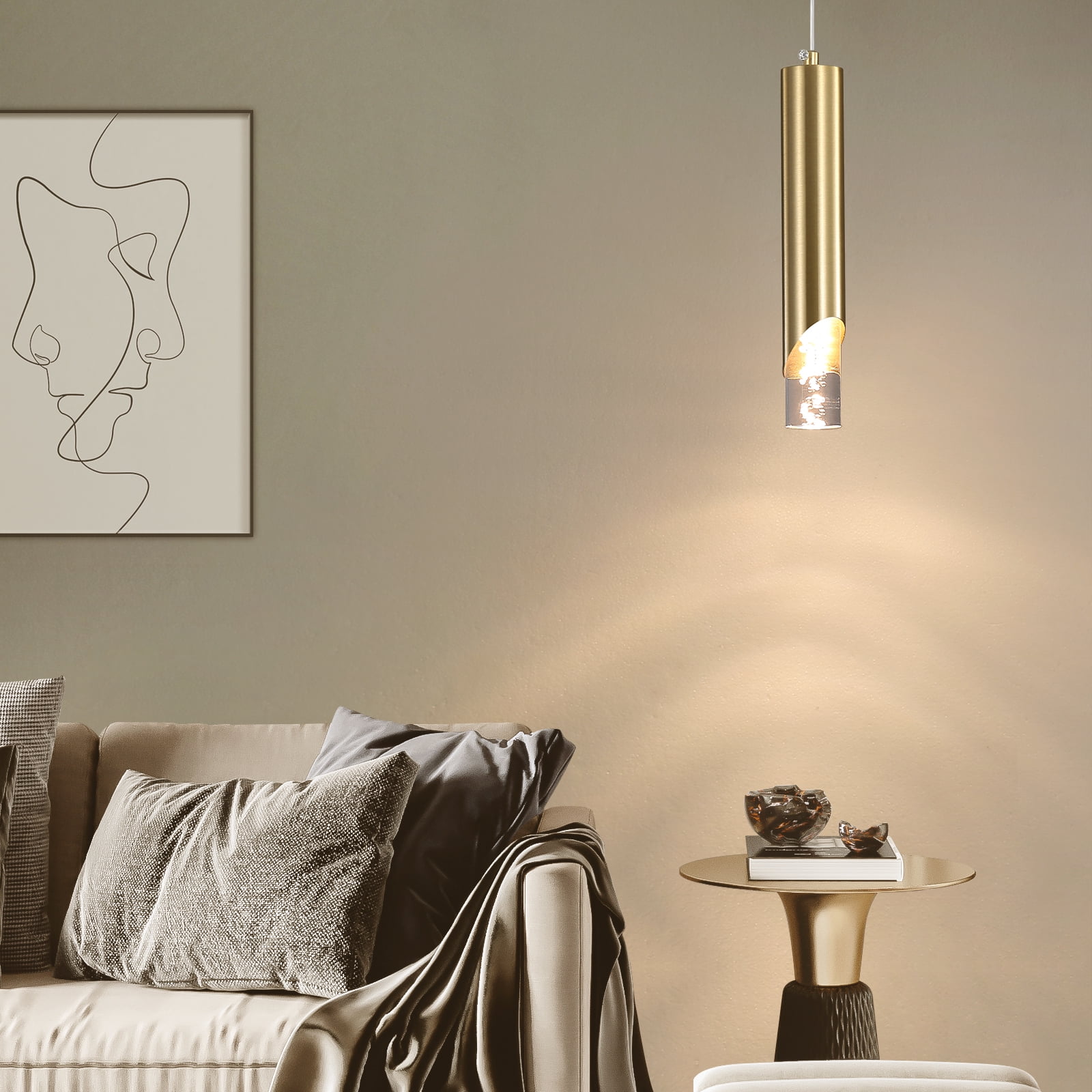 Modern Linear Pendant Light for Kitchen Island, LED Hanging Light Fixture with Bubble Acrylic, 3 Color 3000K/4500K/6500K, Mini Ceiling Chandelier Lighting for Dining Room, Bedroom, Hallway