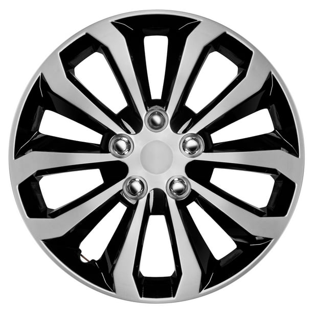 4 Piece Hubcap Wheel, Black And Silver Universal TwoTone Performance