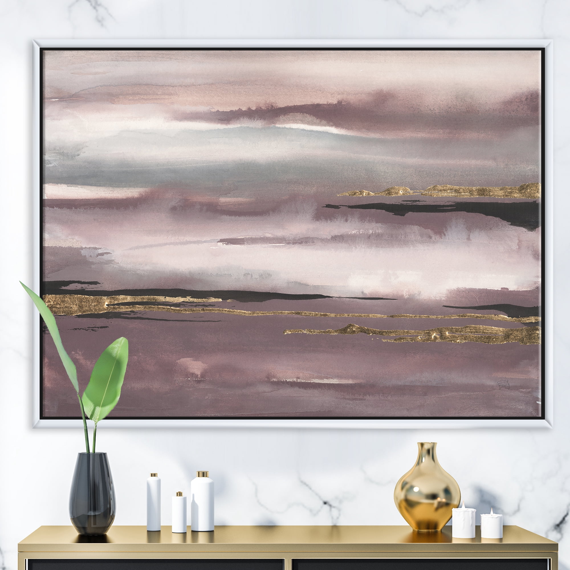 Designart ' Purple Glam Storm IV ' Glam & Shabby Chic Framed Canvas