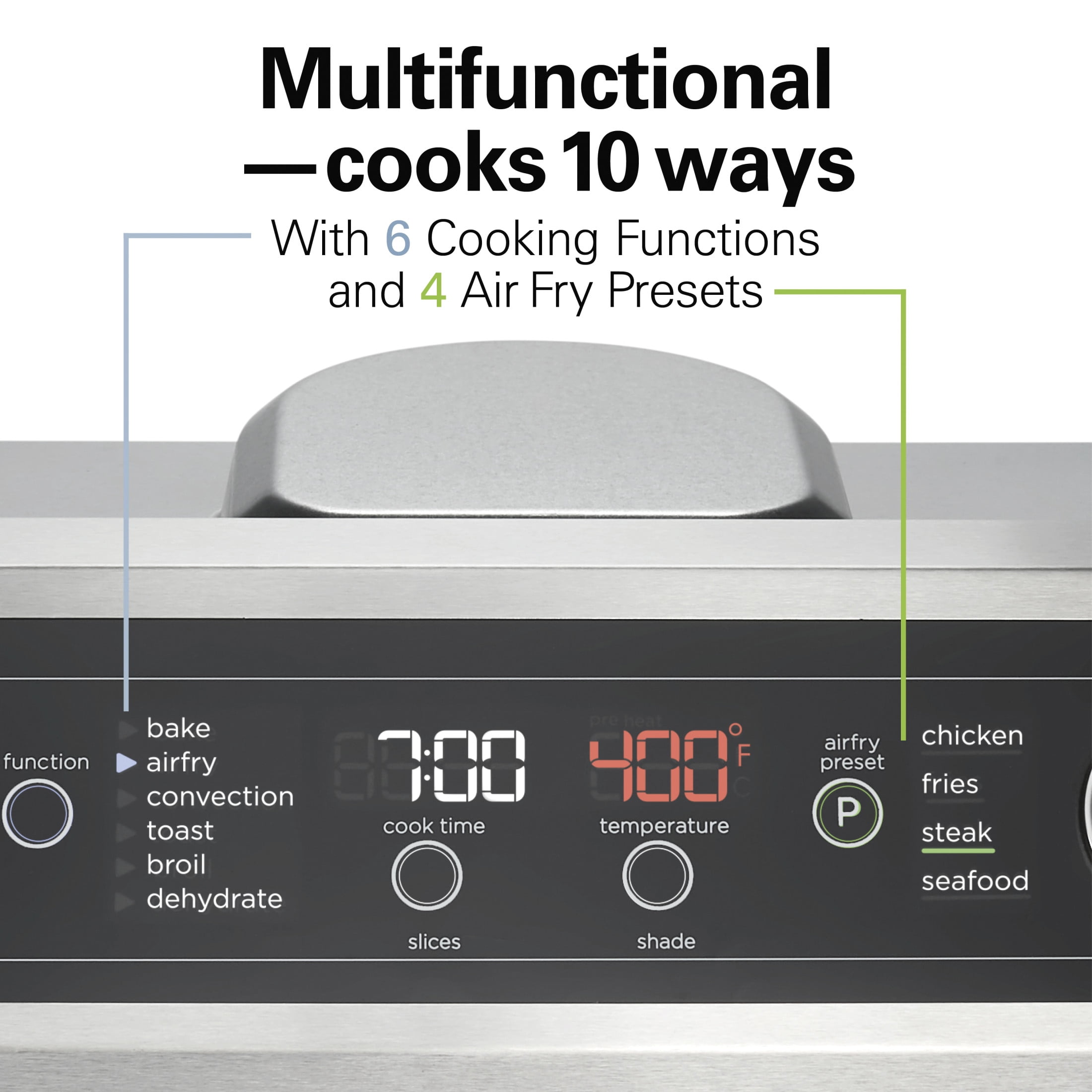 Hamilton Beach Digital Air Fryer Toaster Oven Combo, 10 Ways to Cook, 4 Preset Functions, 1800 Watts, Stainless Steel