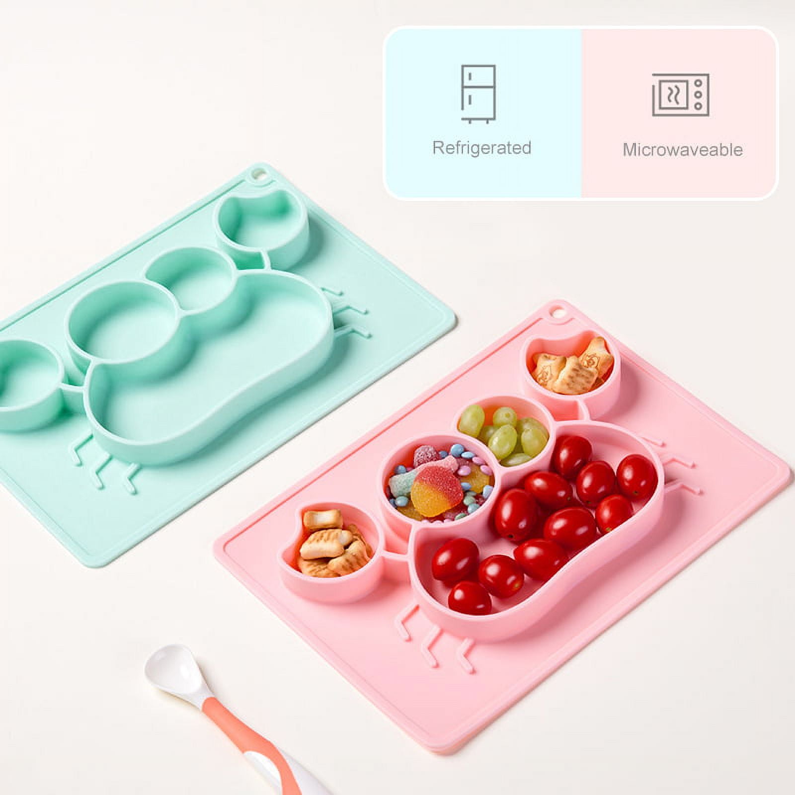 Baby Toddler Suction Placemat Plate,Feeding Mat Plates for with Divider  Sections for Babies,Non Slip Silicone Tray Cup Placemats BPA Free Microwave