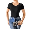 thumbnail image 5 of YUSHOW Womens Bodysuits Round Neck Short Sleeve T Shirts Basic Bodysuit (Black,M), 5 of 7