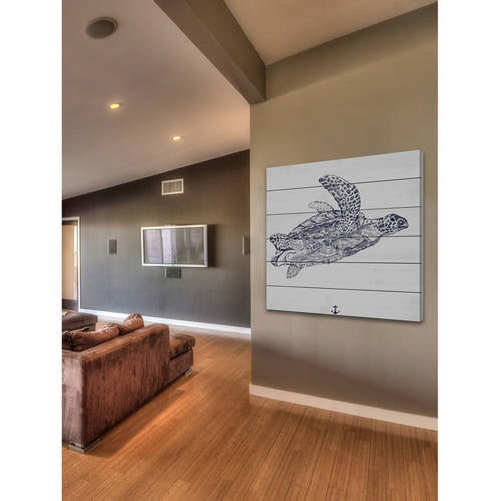 Marmont Hill "Blue Turtle" Painting Print on White Wood