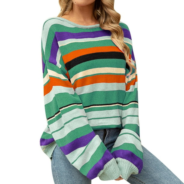 Gibobby Casual Suéter para Mujer, Suéter Ligero de Cuello Redondo Suéter para Mujer, para otoño e invierno(Verde,G)