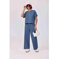 thumbnail image 3 of Pinspark 2 Piece Sets for Women Soft Short Sleeve Tracksuit Wide Leg Pants Lounge Matching Set Travel Summer Outfits, 3 of 8
