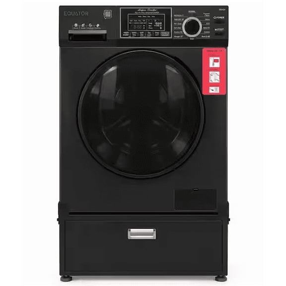 2.5 cu. ft. Electric All-in-One Washer Dryer Combo in Black with 1400 RPM, 110V, 26 lbs. Capacity and Universal Pedestal