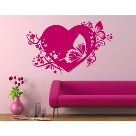 Butterfly Wall Decor - Floral Heart with Butterflies Wall Decal - Wall Sticker, Vinyl Wall Art, Home Decor, Wall Mural - 2430 - 16in x 10in, White