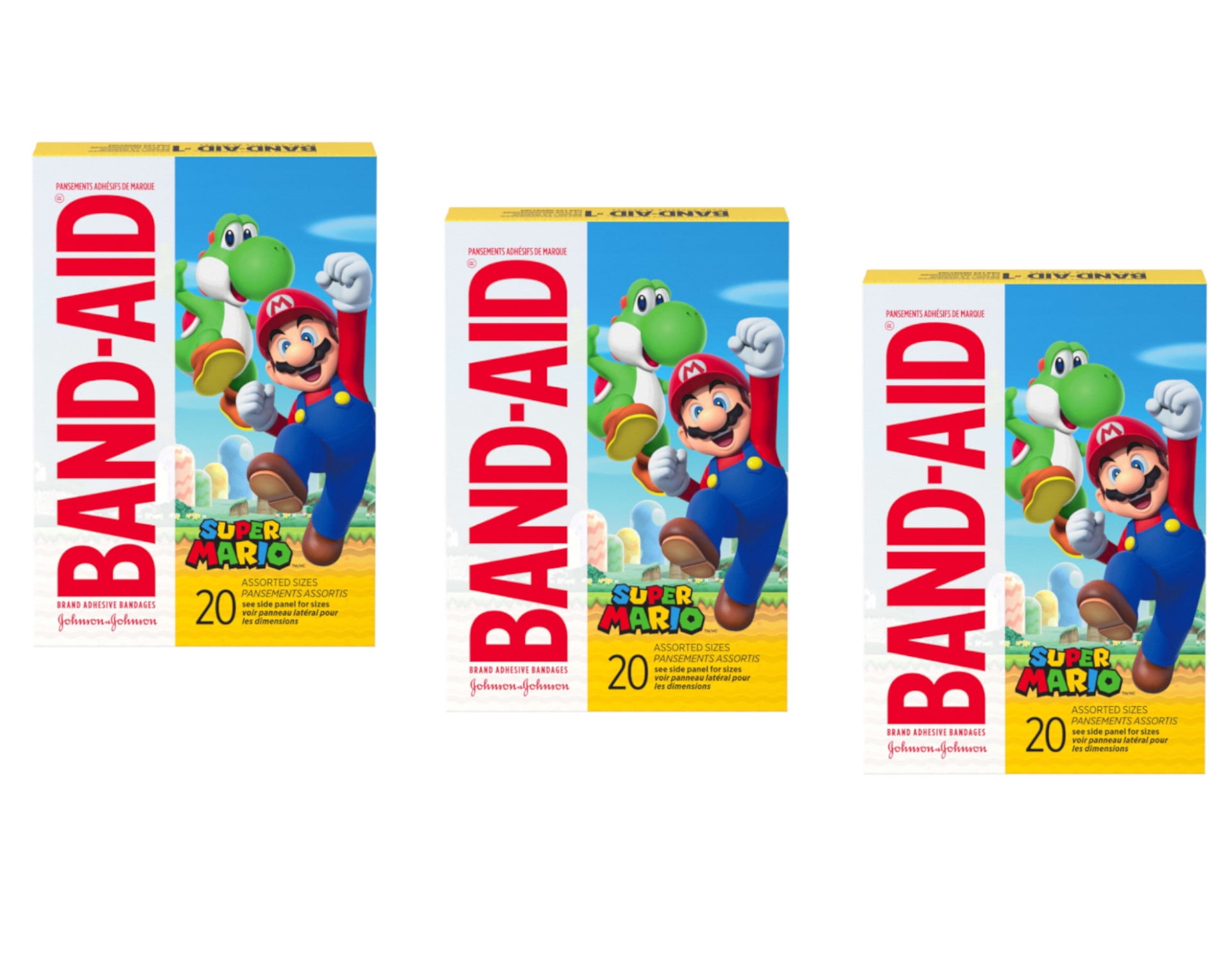 JOHNSON & JOHNSON Band-Aid Brand Adhesive Bandages for Kids, Nintendo Super Mario, Assorted Sizes, 20 ct 1 ea (Pack of 3)