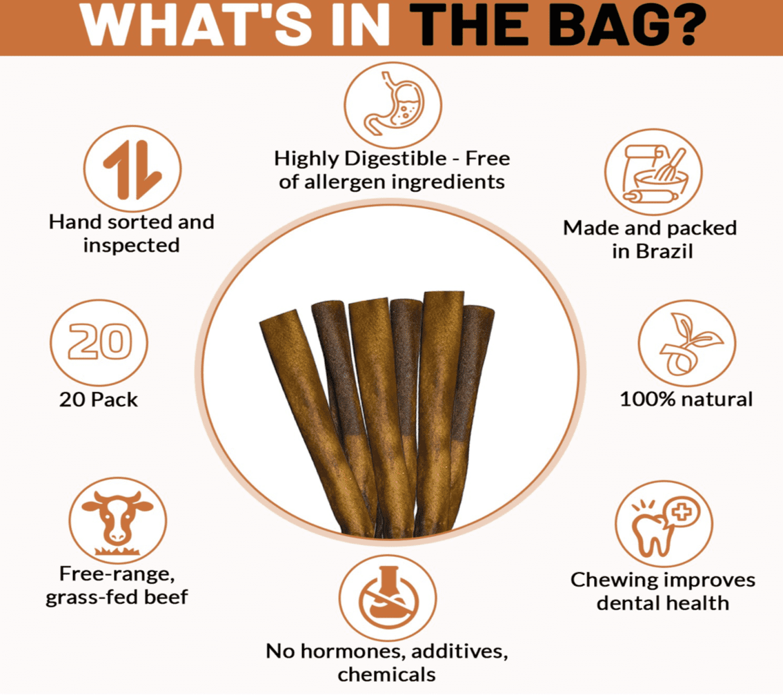 PETSamba 6 Inch Beef Collagen Sticks [20-Pack] – Collagen Bully Sticks for Dogs – All Natural – Highly Digestible