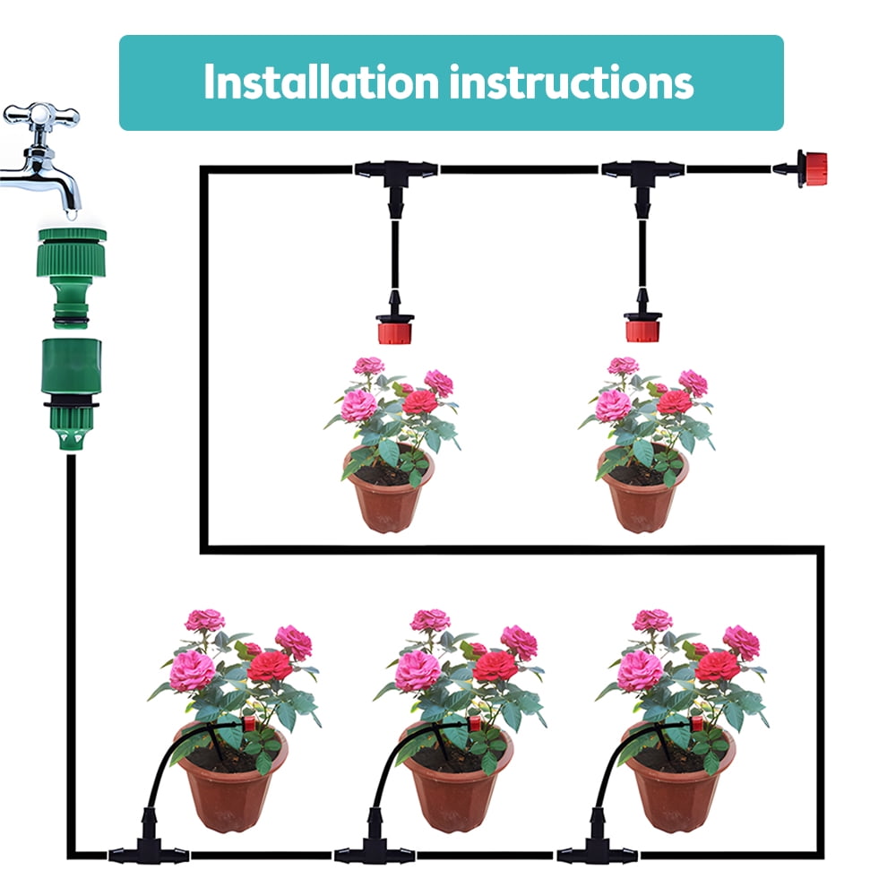 Drip Irrigation System Kit - 49FT Automatic Irrigation System Patio Misting Plant Watering System with 4/7-inch Irrigation Tubing Hose Adjustable Nozzle Emitters Fittings