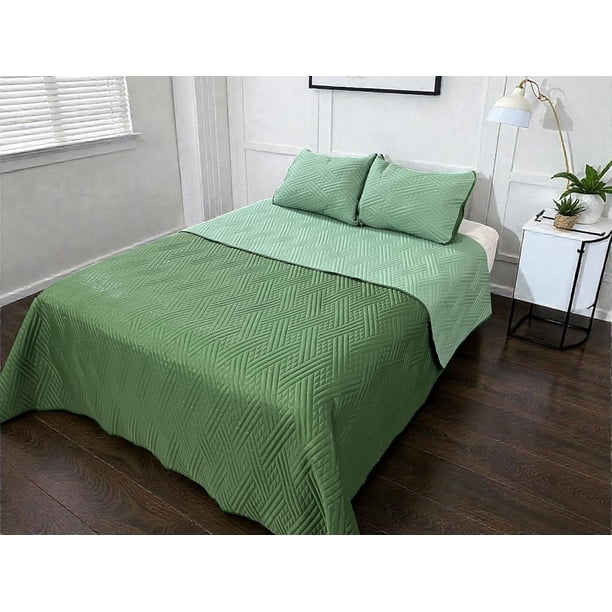 Edredón Ligero King Size Doble Vista Con Fundas de Almuadas Azul Verde olivo - Cemento