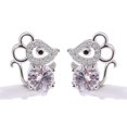 thumbnail image 1 of 1 par de pendientes de tuerca de cristal chapados en plata con piedra natal de ratón para mujeres y niñas, 1 of 5