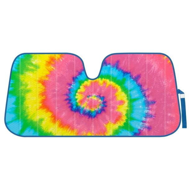 Colorful Rainbow Tie Dye Front Windshield SunshadeMulticolored Double Bubble Accordion Folding