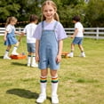 thumbnail image 2 of LRen Overalls for Girls Size 10-12 Summer Denim Shortsalls+ Solid Color Top+Socks 3Piece Set Loose Fit Cotton Daily Wear Stretchy Denim Rompers With Pockets, 2 of 7